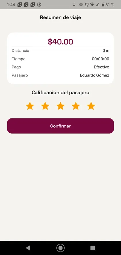 Calificación al finalizar el viaje en Movi Conductor