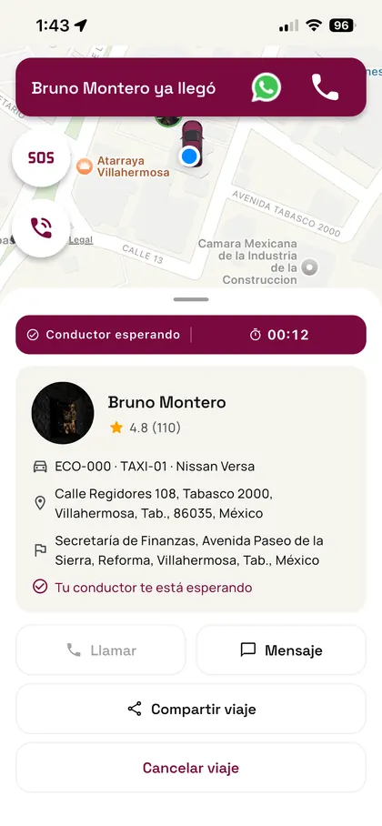 Pantalla para solicitar viaje en Movi